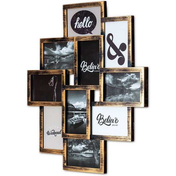 Levandeo® Bilderrahmen Collage, levandeo Bilderrahmen Collage 50x55cm 10 Fotos 10x15cm Kupfer