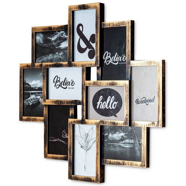 Levandeo® Bilderrahmen Collage, levandeo Bilderrahmen Collage 55x50cm Kupfer Schwarz Glas 10 Fotos