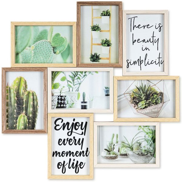 Levandeo® Bilderrahmen Collage, Bilderrahmen Collage B x H 44x44cm 8 Fotos 10x15cm Natur Eiche Holz