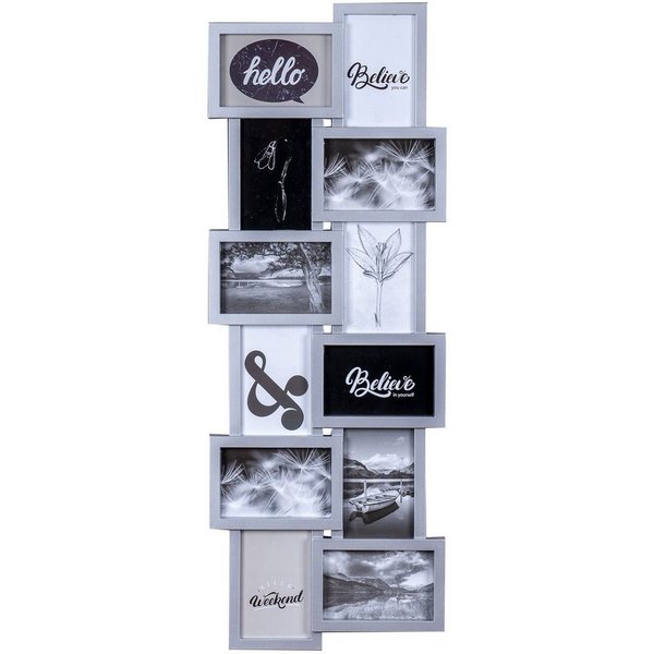 Levandeo® Bilderrahmen Collage, Bilderrahmen silber für 12 Fotos 3D Optik Galerie Fotogalerie
