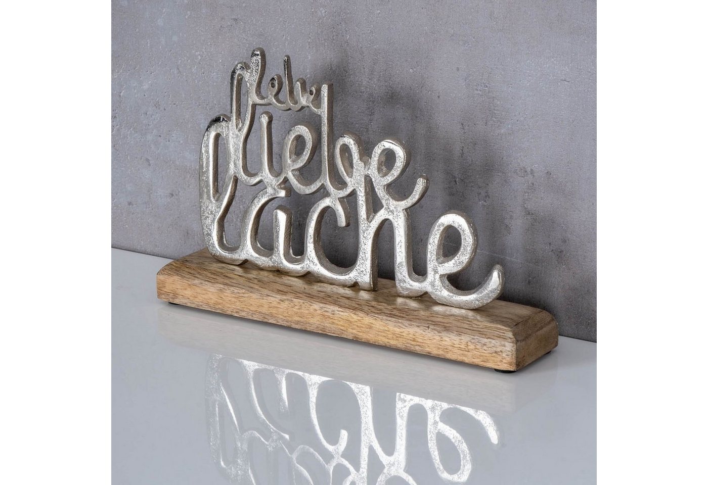 Levandeo® Deko-Schriftzug, Schriftzug Lebe Lache Liebe Metall Silber Mango Holz Aufsteller – Bild 2 von 4