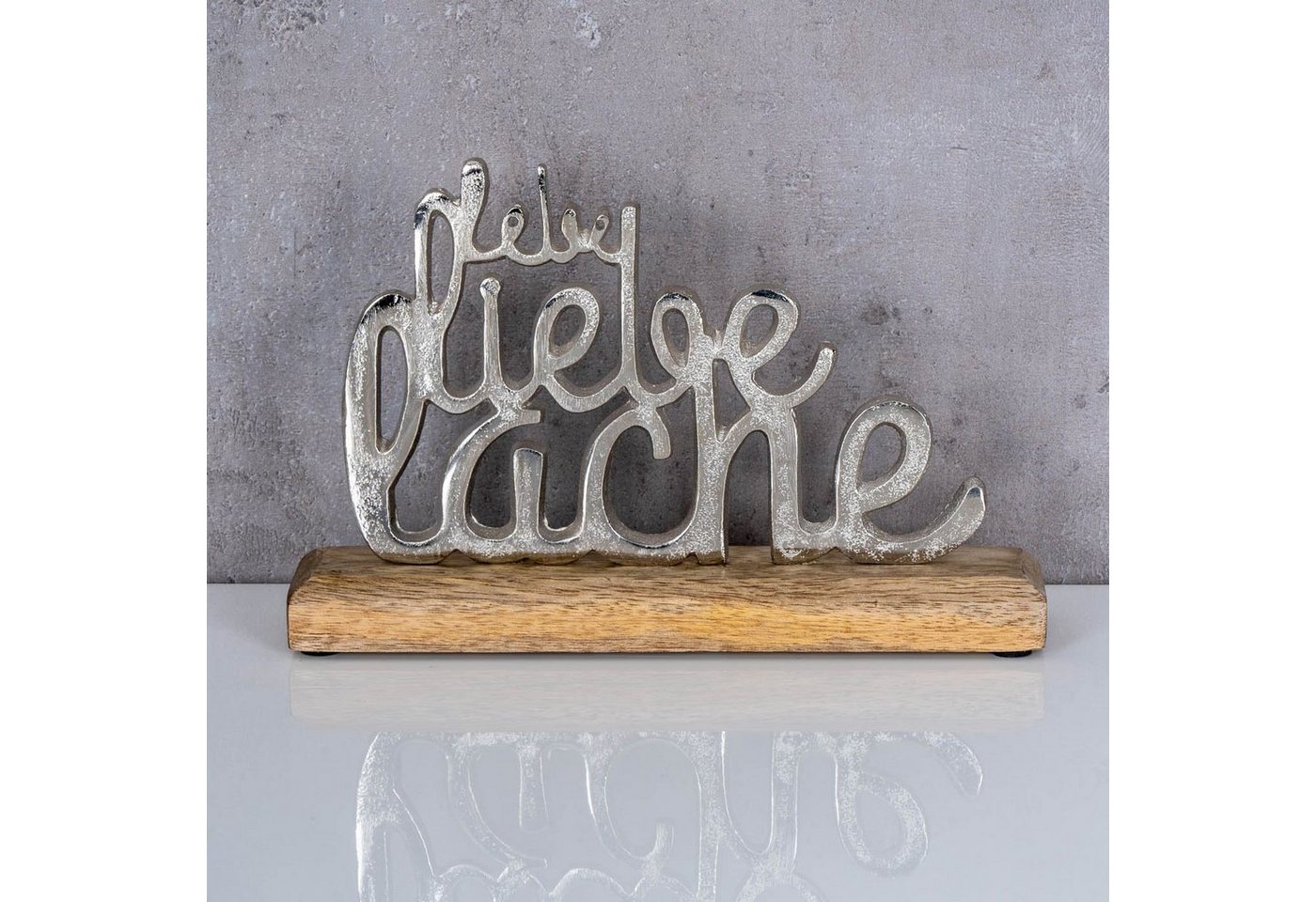 Levandeo® Deko-Schriftzug, Schriftzug Lebe Lache Liebe Metall Silber Mango Holz Aufsteller – Bild 3 von 4