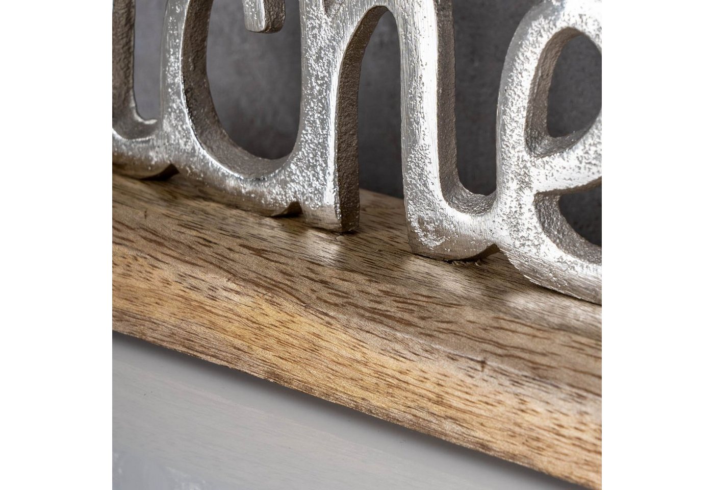 Levandeo® Deko-Schriftzug, Schriftzug Lebe Lache Liebe Metall Silber Mango Holz Aufsteller – Bild 4 von 4