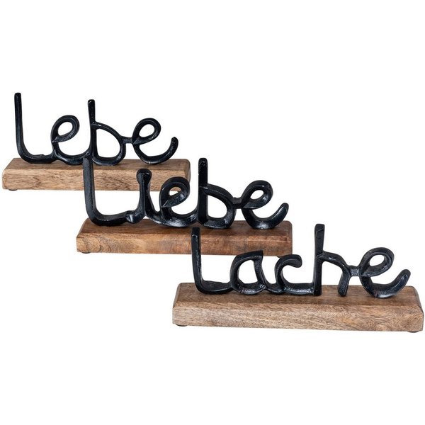 Levandeo® Deko-Schriftzug, 3er Set Schriftzug Lebe Lache Liebe L22cm Metall Schwarz Mango Holz