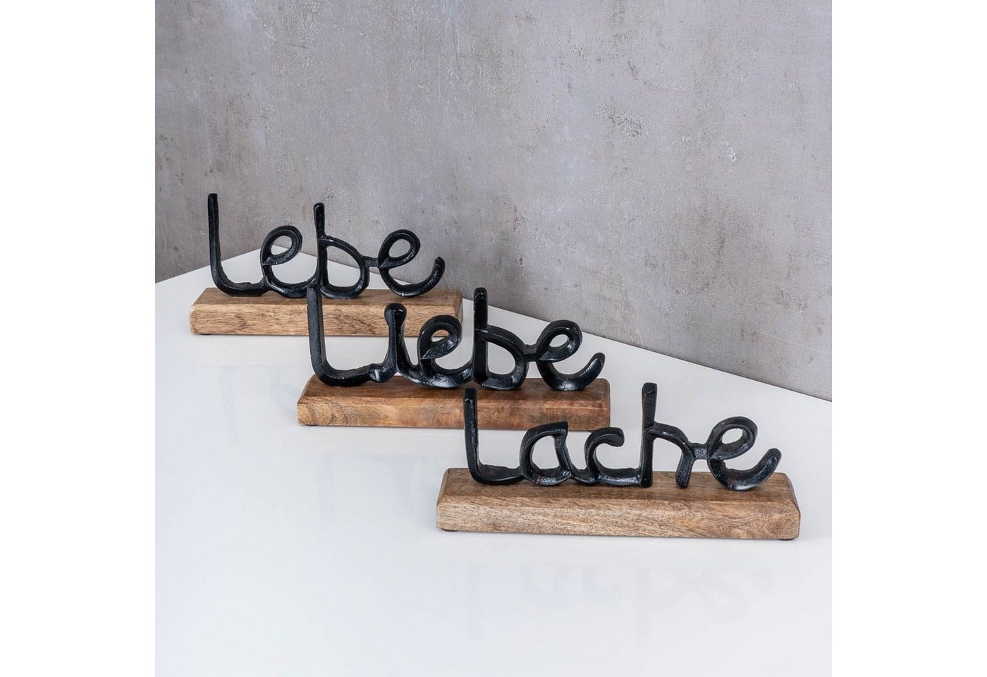 Levandeo® Deko-Schriftzug, 3er Set Schriftzug Lebe Lache Liebe L22cm Metall Schwarz Mango Holz – Bild 2 von 5