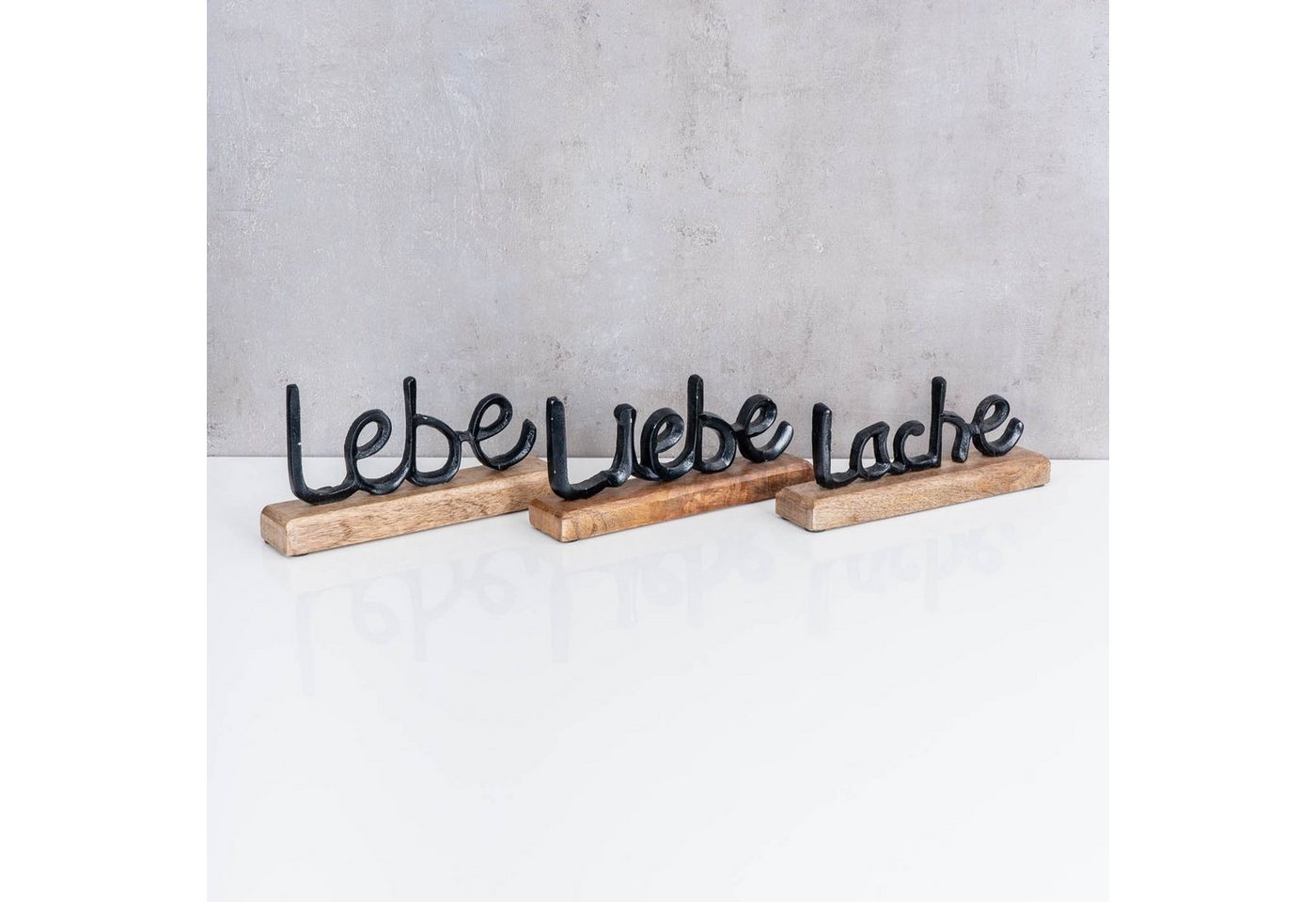 Levandeo® Deko-Schriftzug, 3er Set Schriftzug Lebe Lache Liebe L22cm Metall Schwarz Mango Holz – Bild 3 von 5
