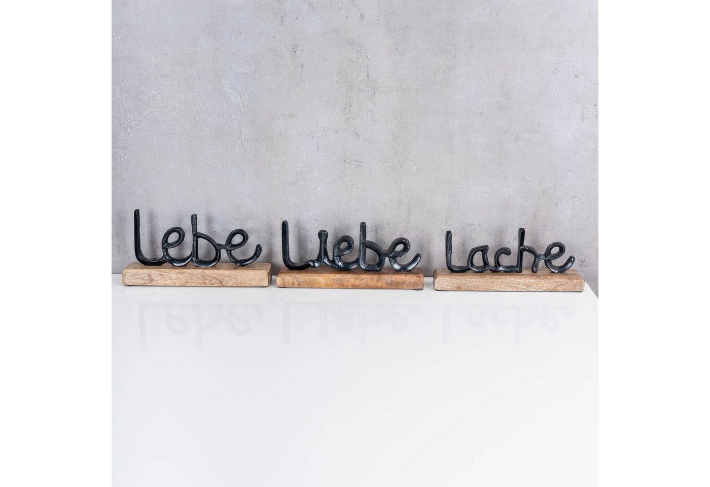 Levandeo® Deko-Schriftzug, 3er Set Schriftzug Lebe Lache Liebe L22cm Metall Schwarz Mango Holz – Bild 4 von 5