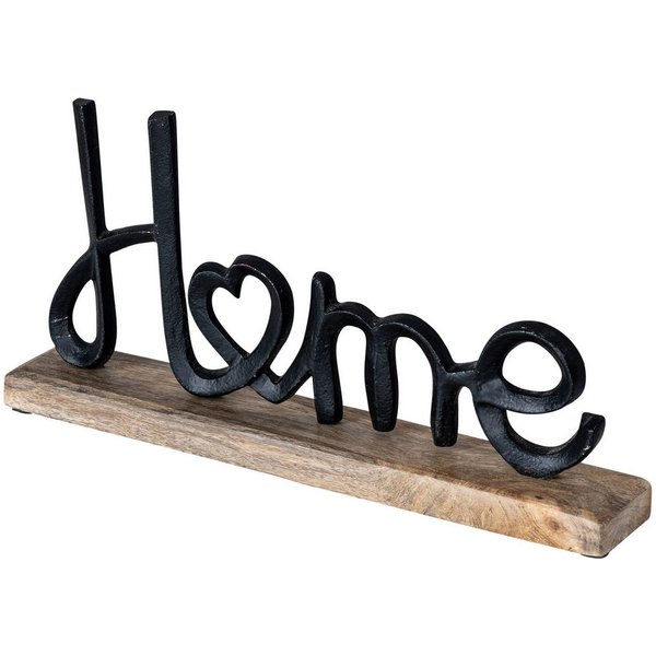 Levandeo® Deko-Schriftzug, Aufsteller Schriftzug Home H17cm Metall Schwarz Holz Deko Mangoholz