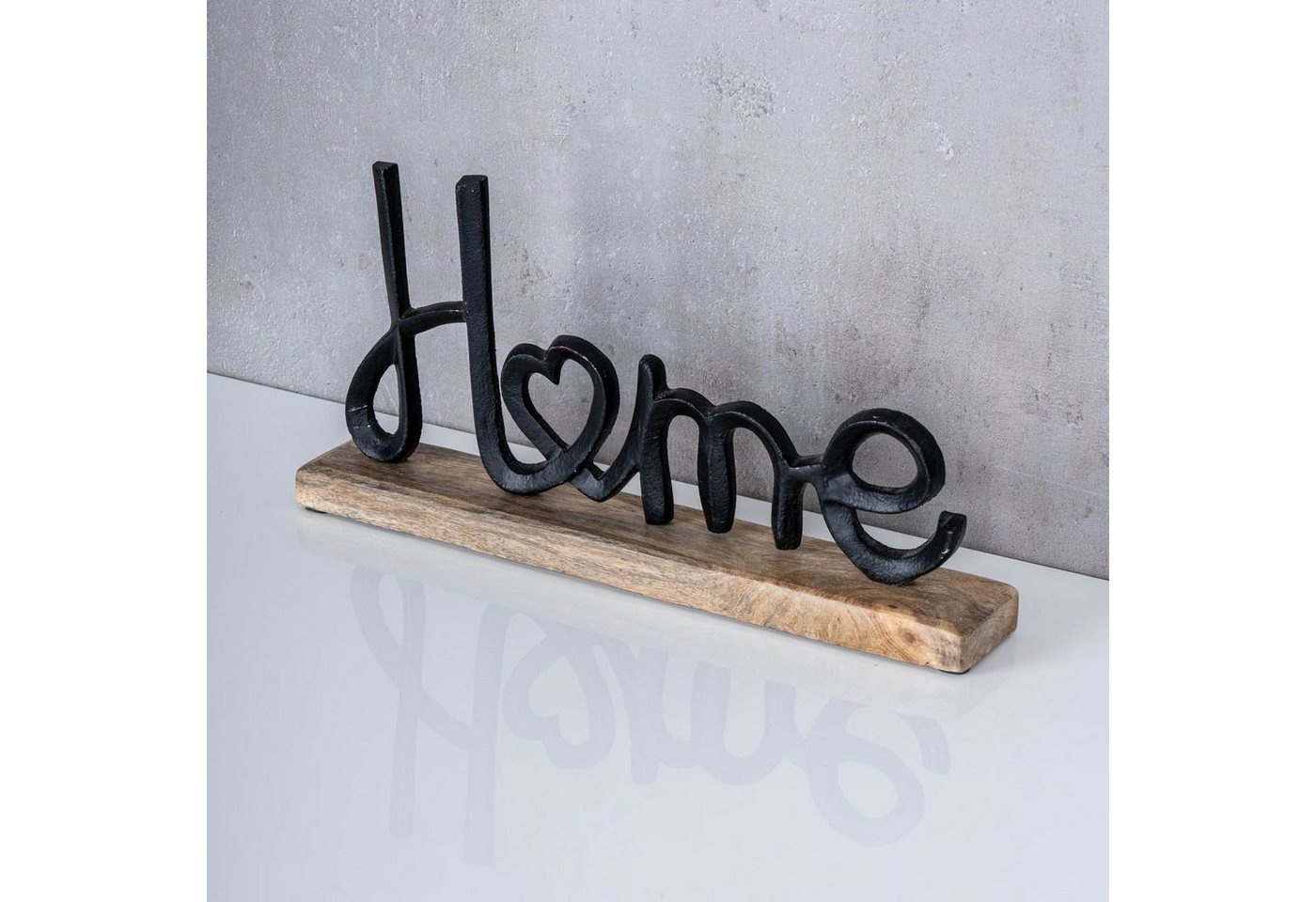 Levandeo® Deko-Schriftzug, Aufsteller Schriftzug Home H17cm Metall Schwarz Holz Deko Mangoholz – Bild 2 von 4