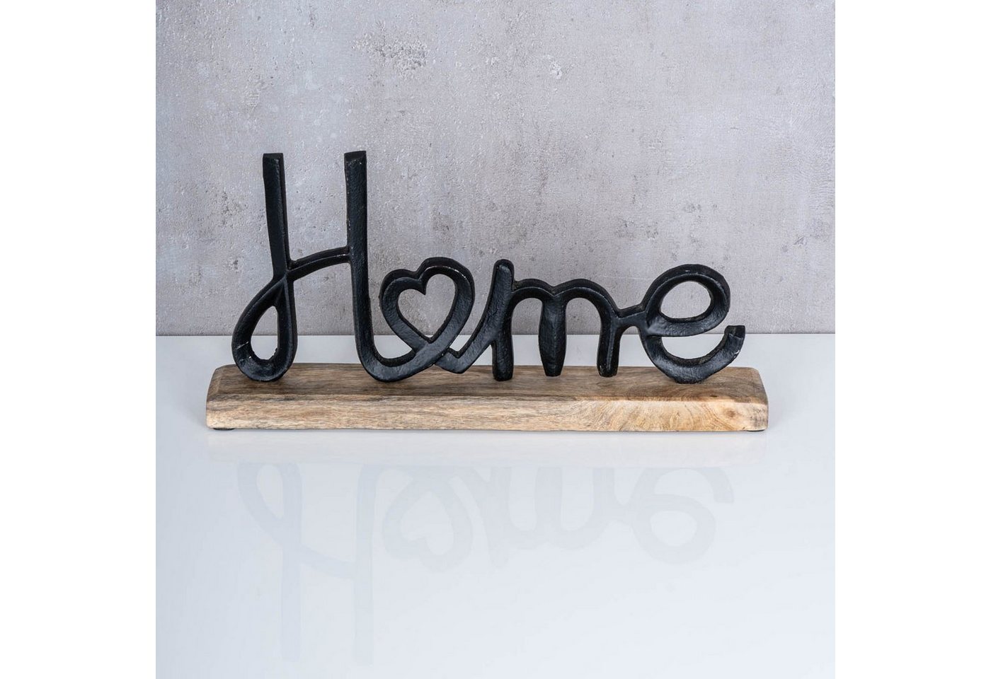 Levandeo® Deko-Schriftzug, Aufsteller Schriftzug Home H17cm Metall Schwarz Holz Deko Mangoholz – Bild 3 von 4