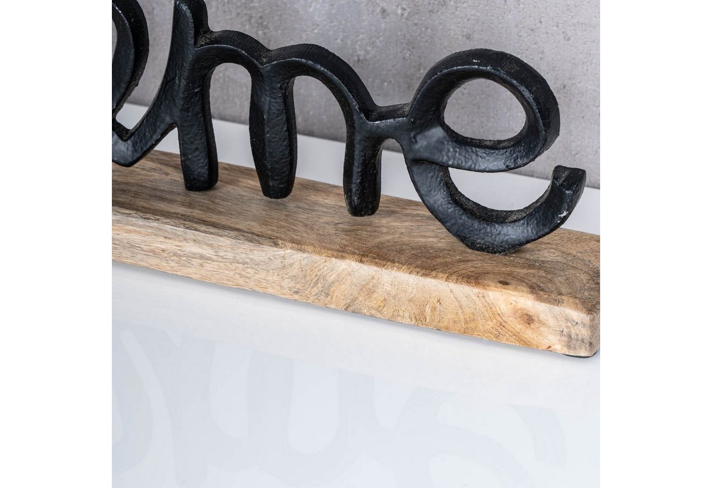 Levandeo® Deko-Schriftzug, Aufsteller Schriftzug Home H17cm Metall Schwarz Holz Deko Mangoholz – Bild 4 von 4