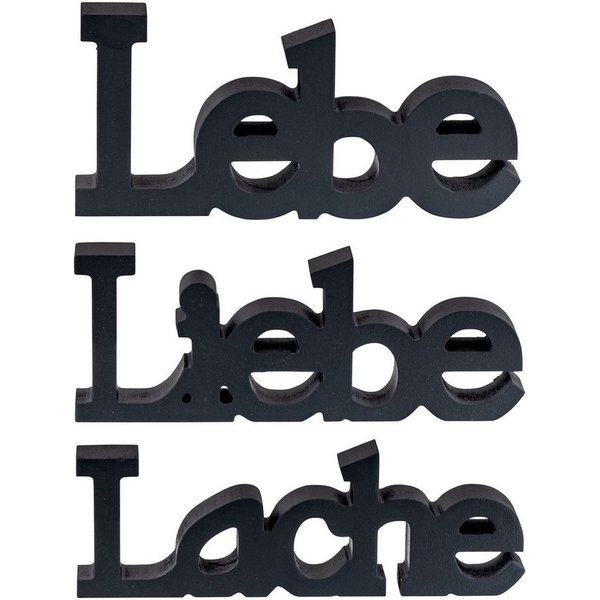 Levandeo® Deko-Schriftzug, 3er Set Schriftzug Lebe Liebe Lache Schwarz MDF Holz Deko Aufsteller