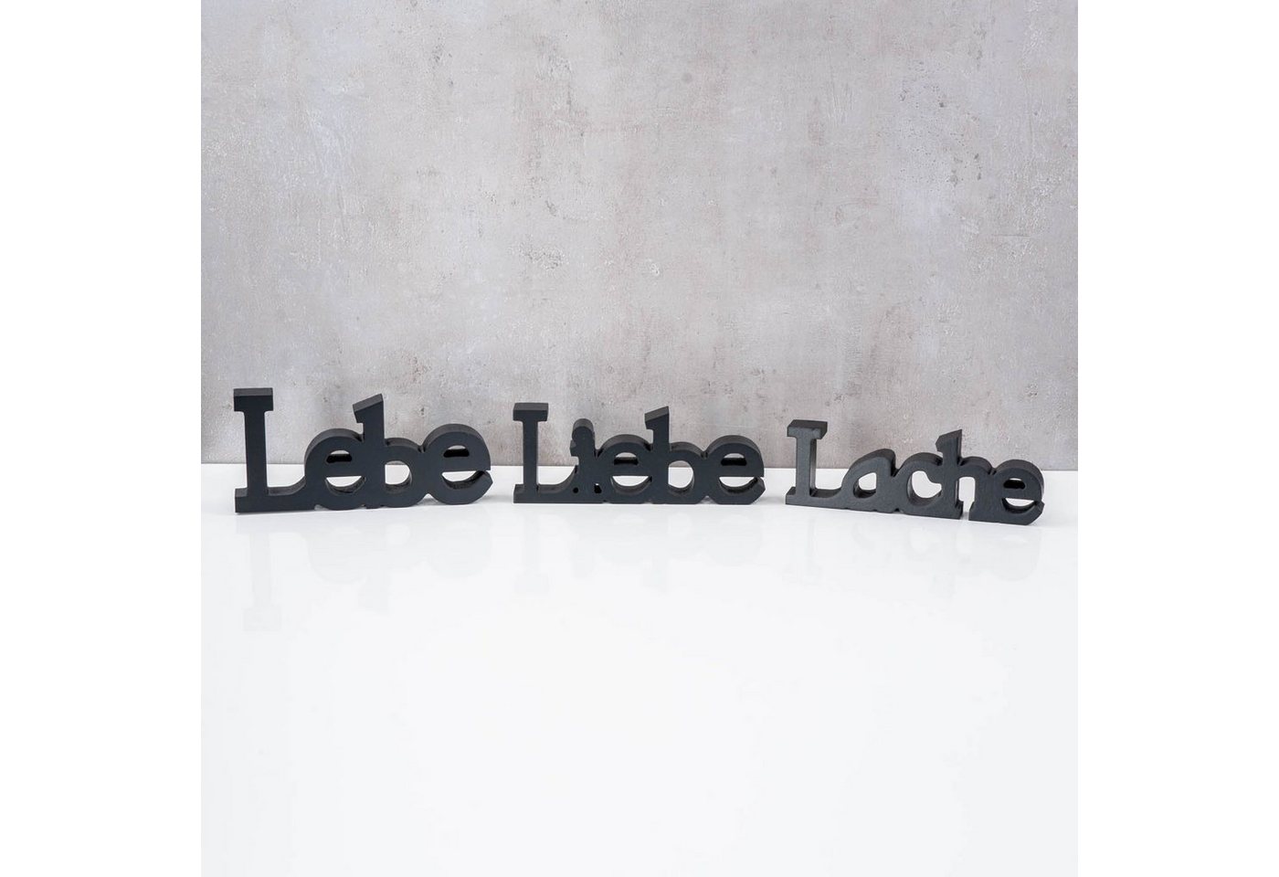 Levandeo® Deko-Schriftzug, 3er Set Schriftzug Lebe Liebe Lache Schwarz MDF Holz Deko Aufsteller – Bild 2 von 5