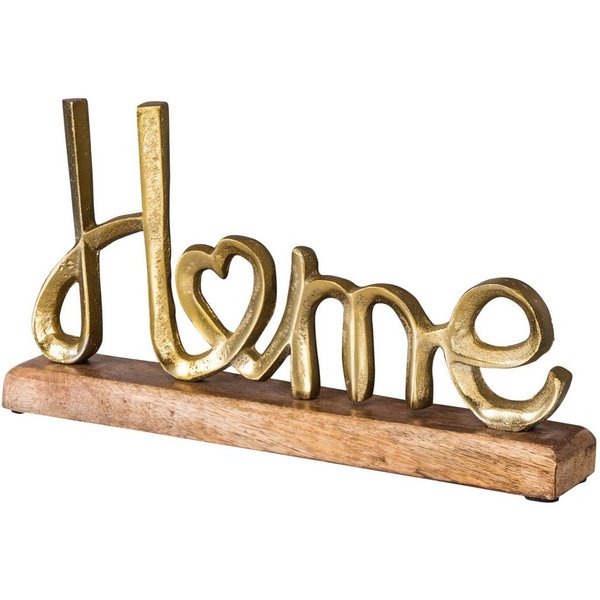 Levandeo® Deko-Schriftzug, Home Aufsteller Schriftzug H17cm Metall Gold Holz Deko Mangoholz