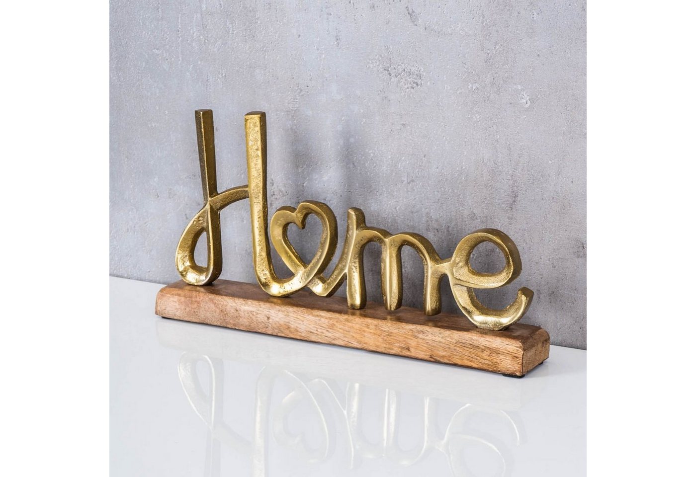 Levandeo® Deko-Schriftzug, Home Aufsteller Schriftzug H17cm Metall Gold Holz Deko Mangoholz – Bild 2 von 4