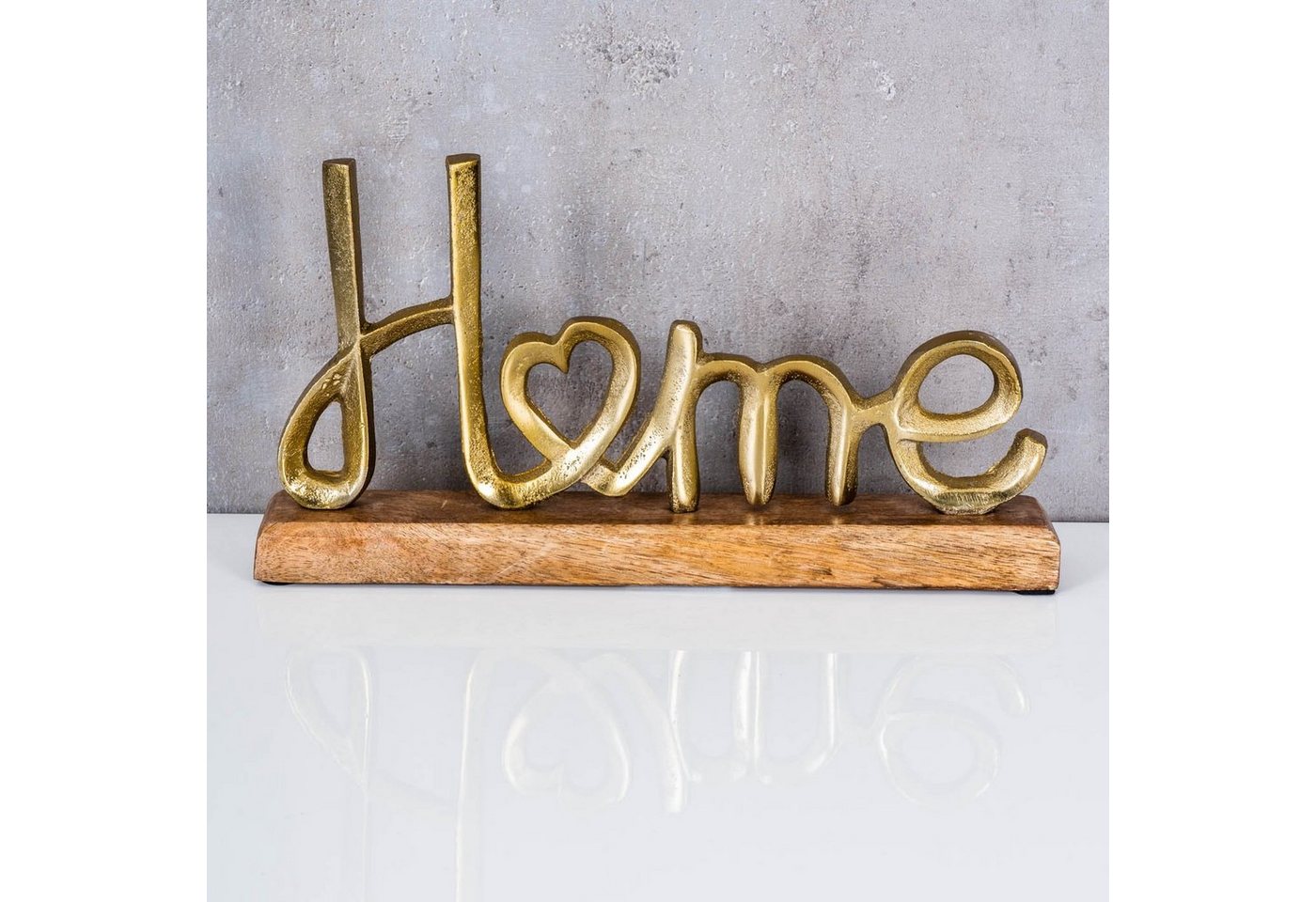 Levandeo® Deko-Schriftzug, Home Aufsteller Schriftzug H17cm Metall Gold Holz Deko Mangoholz – Bild 3 von 4