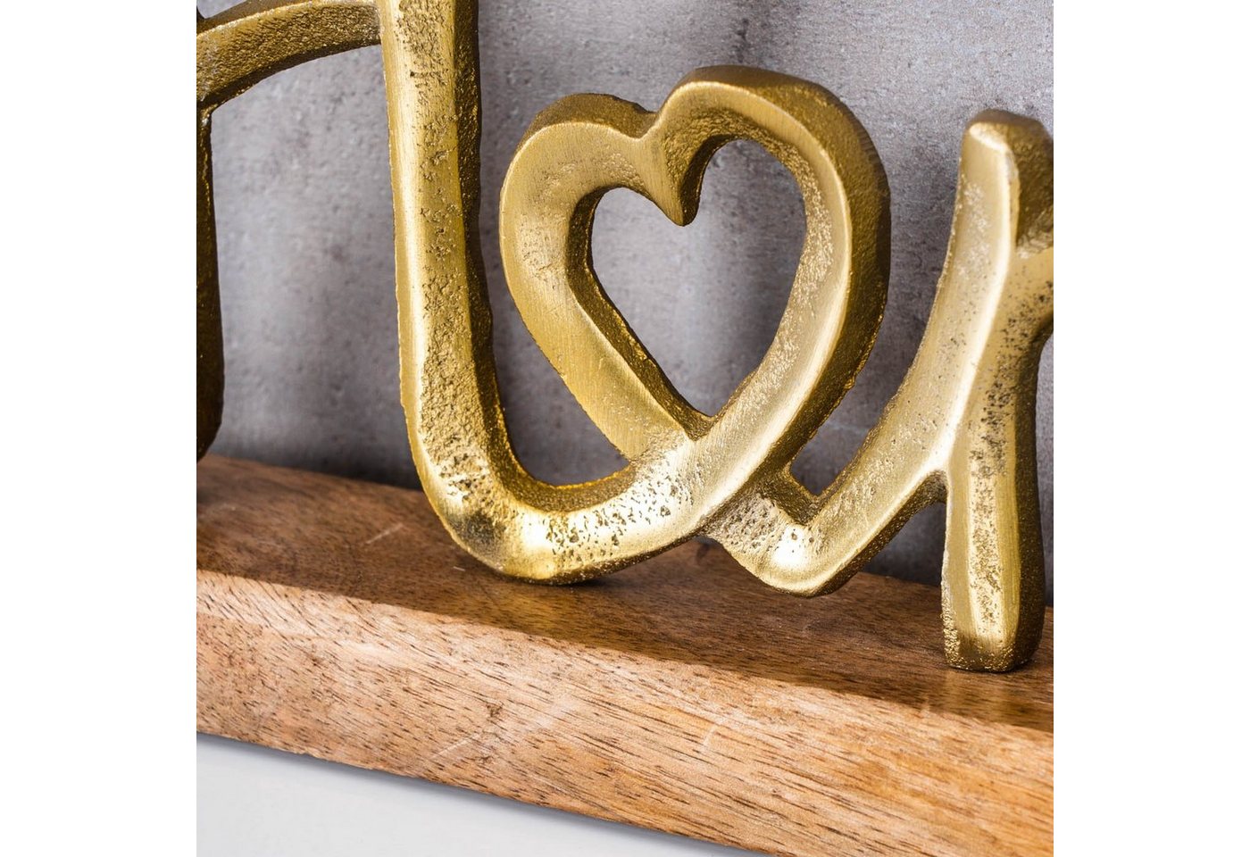 Levandeo® Deko-Schriftzug, Home Aufsteller Schriftzug H17cm Metall Gold Holz Deko Mangoholz – Bild 4 von 4
