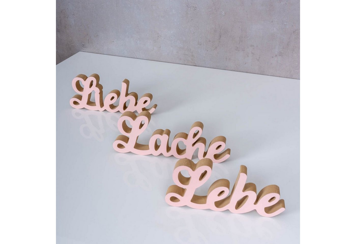 Levandeo® Deko-Schriftzug, 3er Set Schriftzug Lebe Liebe Lache Pastell Rosa Holz Tischdeko Deko – Bild 2 von 4