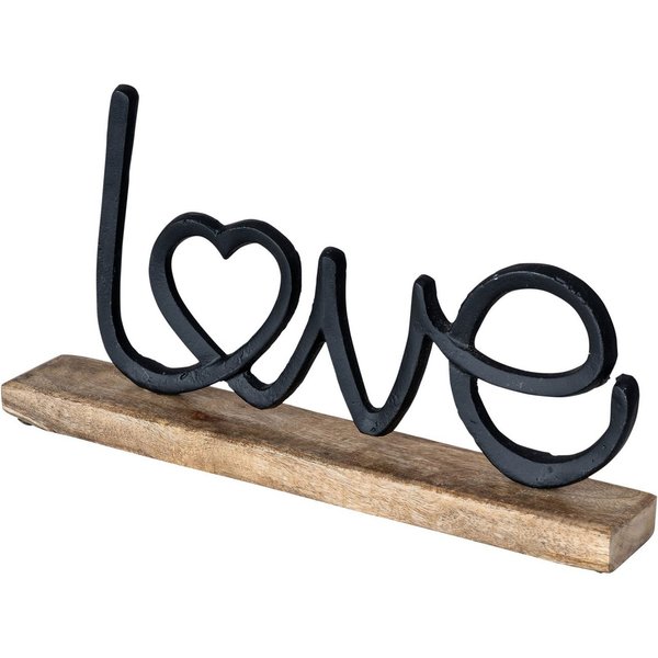 Levandeo® Deko-Schriftzug, Aufsteller Schriftzug Love H17cm Metall Schwarz Holz Deko Mangoholz