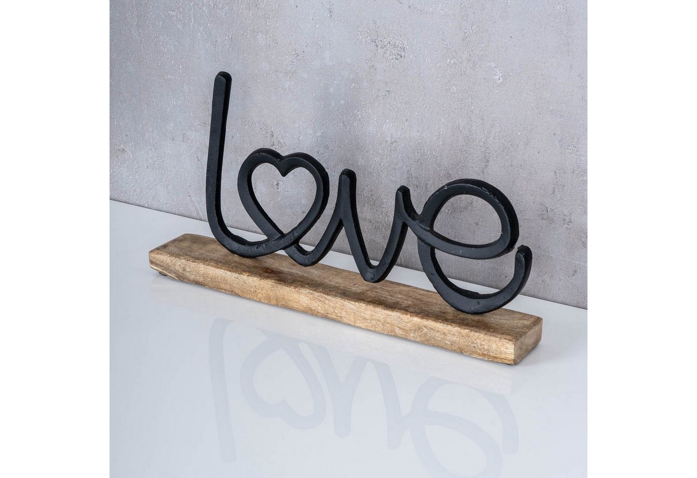 Levandeo® Deko-Schriftzug, Aufsteller Schriftzug Love H17cm Metall Schwarz Holz Deko Mangoholz – Bild 2 von 4