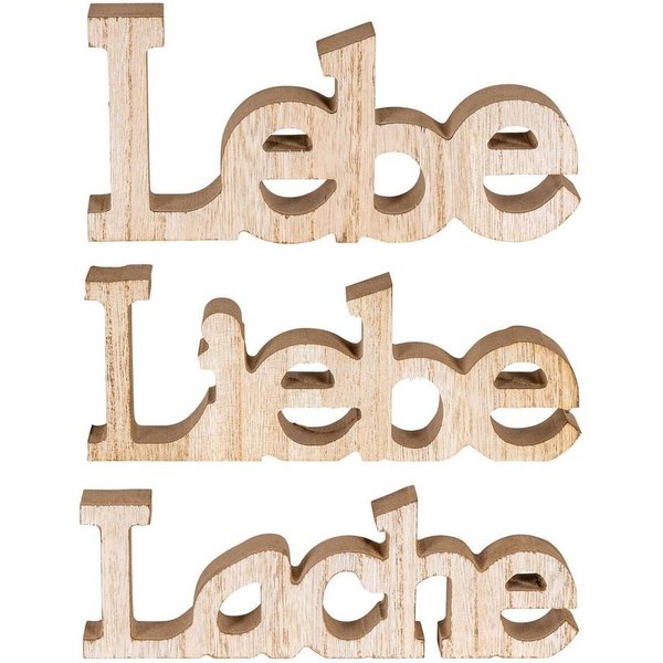 Levandeo® Deko-Schriftzug, 3er Set Schriftzug Holz Lebe Liebe Lache Braun Aufsteller Deko
