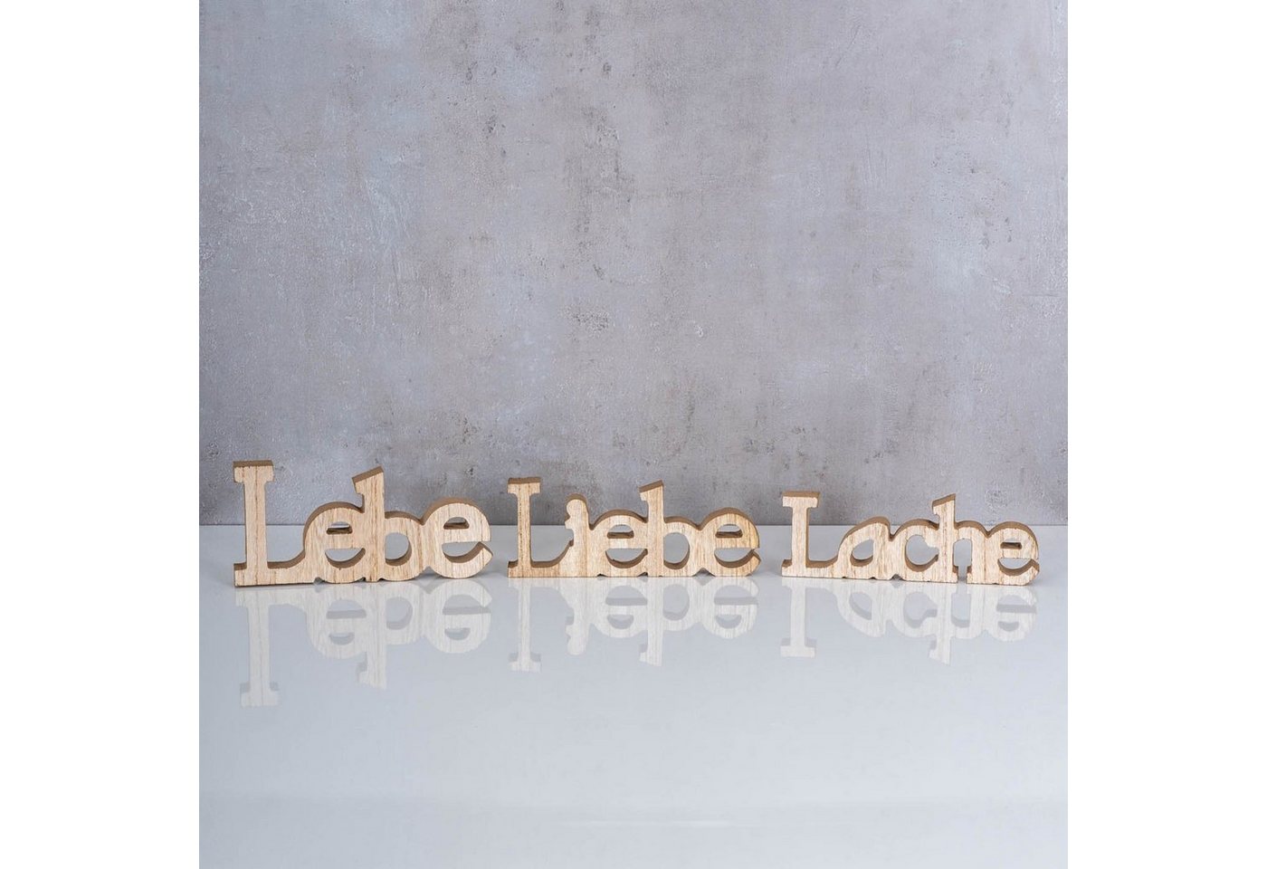Levandeo® Deko-Schriftzug, 3er Set Schriftzug Holz Lebe Liebe Lache Braun Aufsteller Deko – Bild 2 von 5