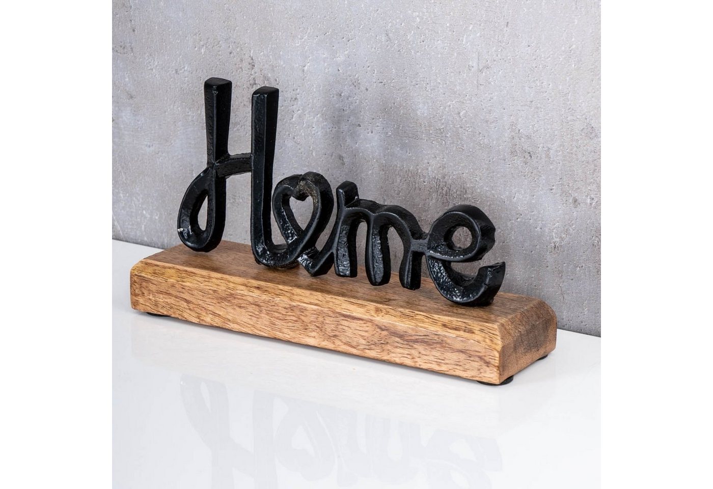 Levandeo® Deko-Schriftzug, Aufsteller Home H11cm Schriftzug Schwarz Metall Holz Deko Mangoholz – Bild 2 von 4