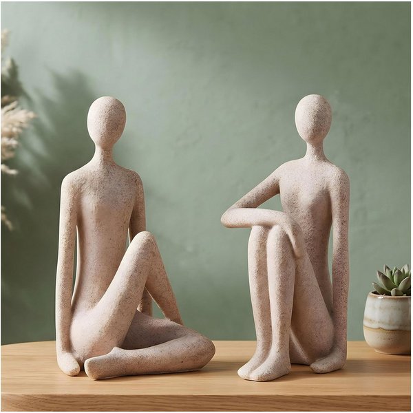 Levandeo® Dekofigur, 2er Set Deko Figuren Abstrakt H20cm Braun Beige Skulptur Paar Stein