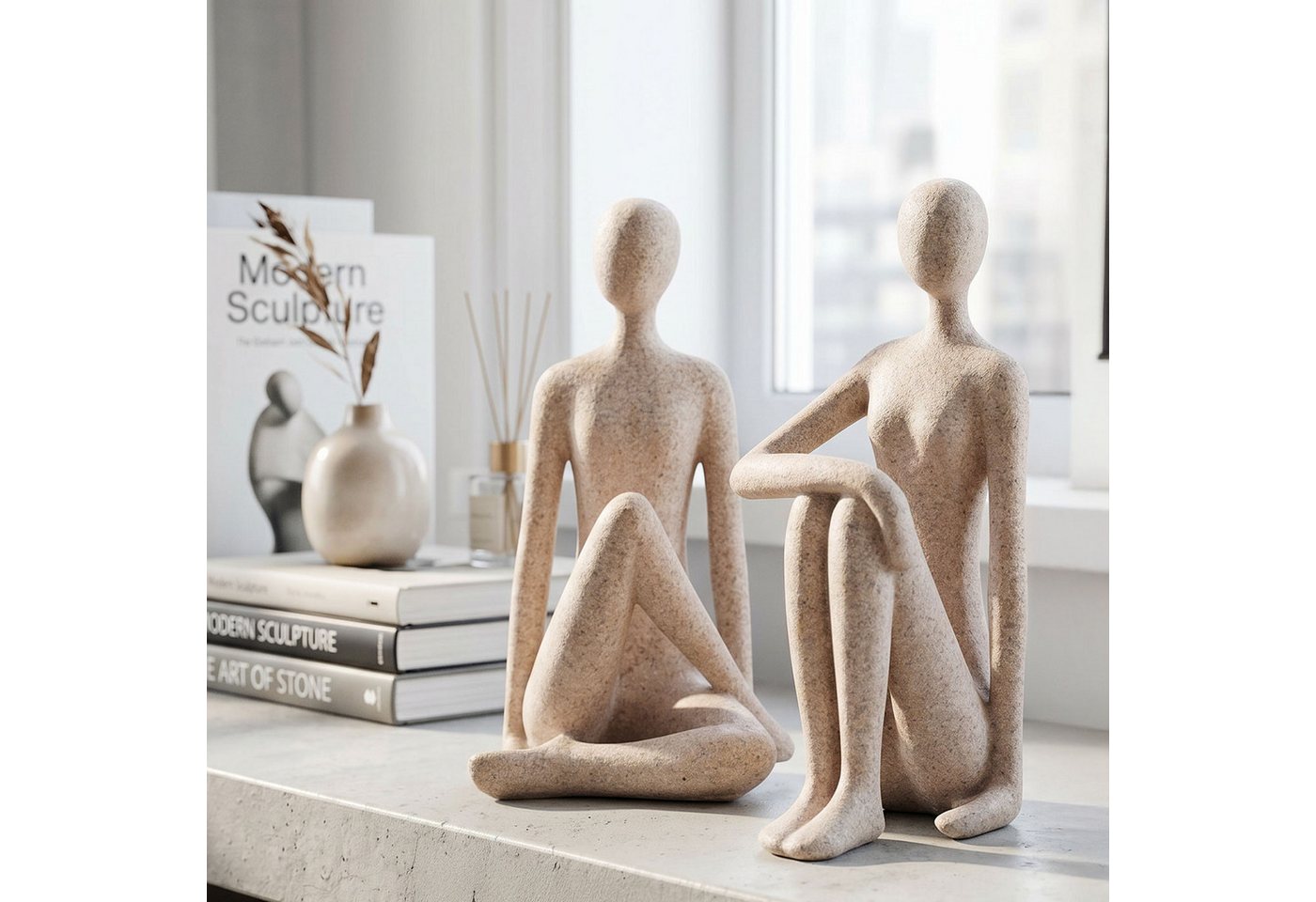 Levandeo® Dekofigur, 2er Set Deko Figuren Abstrakt H20cm Braun Beige Skulptur Paar Stein – Bild 4 von 5