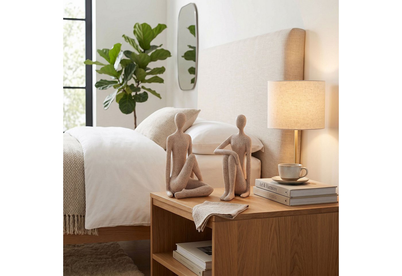 Levandeo® Dekofigur, 2er Set Deko Figuren Abstrakt H20cm Braun Beige Skulptur Paar Stein – Bild 5 von 5