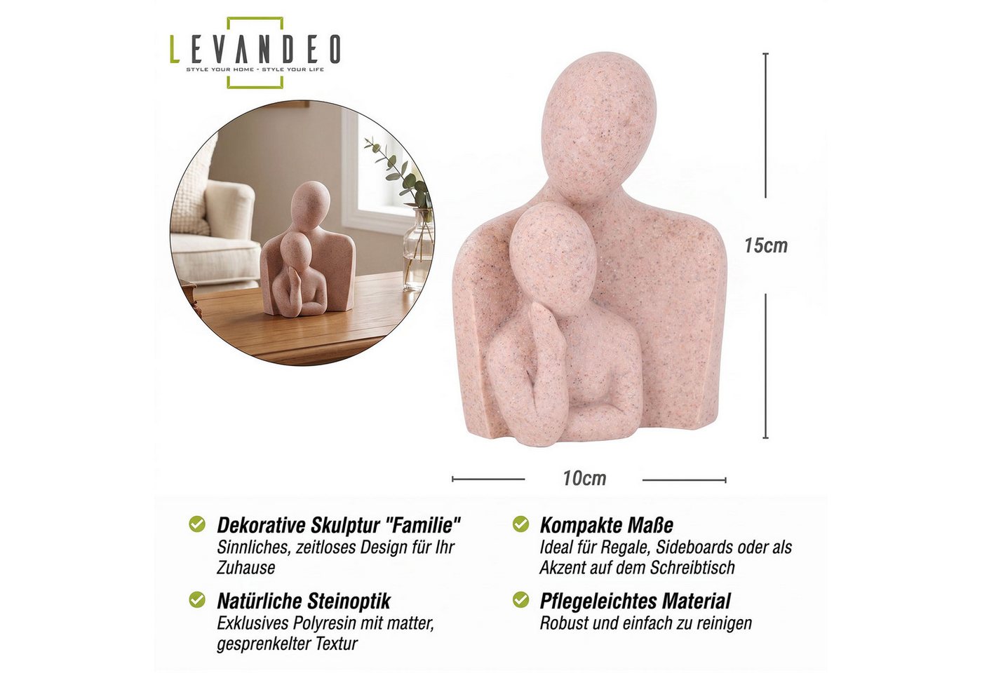Levandeo® Dekofigur, Abstrakte Deko Figur H15cm Braun Beige Skulptur Familie Steinoptik – Bild 3 von 5