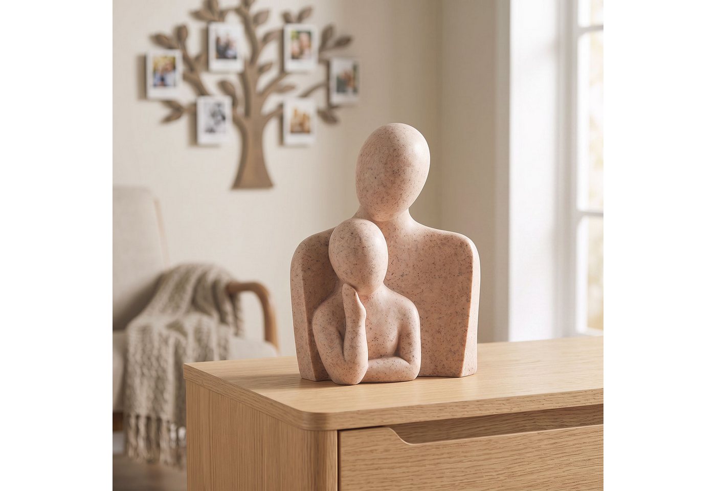 Levandeo® Dekofigur, Abstrakte Deko Figur H15cm Braun Beige Skulptur Familie Steinoptik – Bild 4 von 5