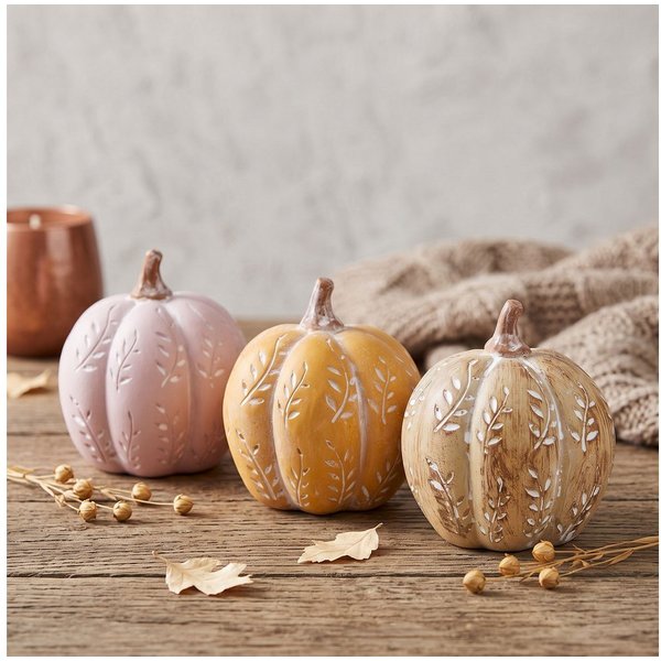 Levandeo® Dekoobjekt, 3er Set Deko Kürbis Orange Beige Rosa 10cm Tischdeko Herbst