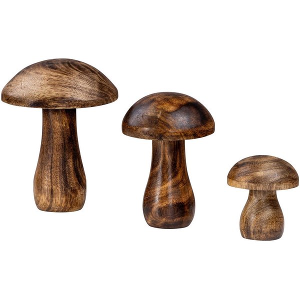 Levandeo® Dekoobjekt, 3er Set Deko Aufsteller Pilz Holzdeko Mango Braun Tischdeko Herbst