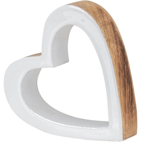 Levandeo® Dekoobjekt, Herz Holz 15x15cm Mango Weiß Natur Braun Tischdeko Deko Aufsteller