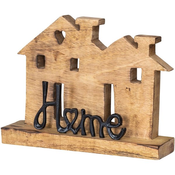 Levandeo® Dekoobjekt, Aufsteller Haus H20cm Home Schwarz Mango Metall Schriftzug Holz Deko