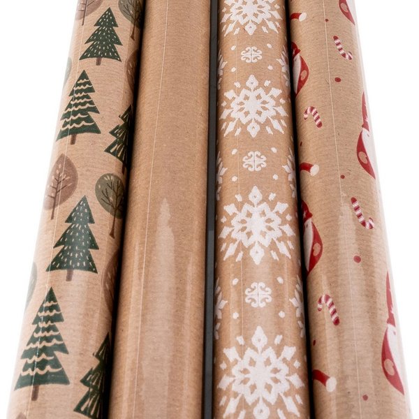 Levandeo® Dekoobjekt, 4er Set Geschenkpapier 70x200cm Natur Braun Advent Weihnachten