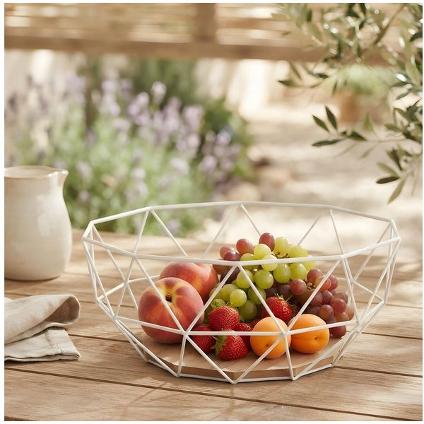 Levandeo® Dekoschale, Korb Weiß Metall 26x12cm Modern Holz Braun Schüssel Schale Deko