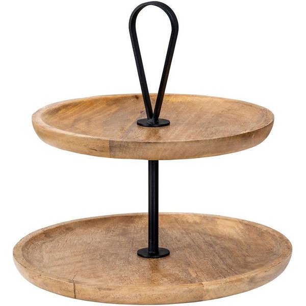 Levandeo® Dekoschale, Etagere 2 Etagen H35cm Mango Holz Schwarz Natur Servierplatte
