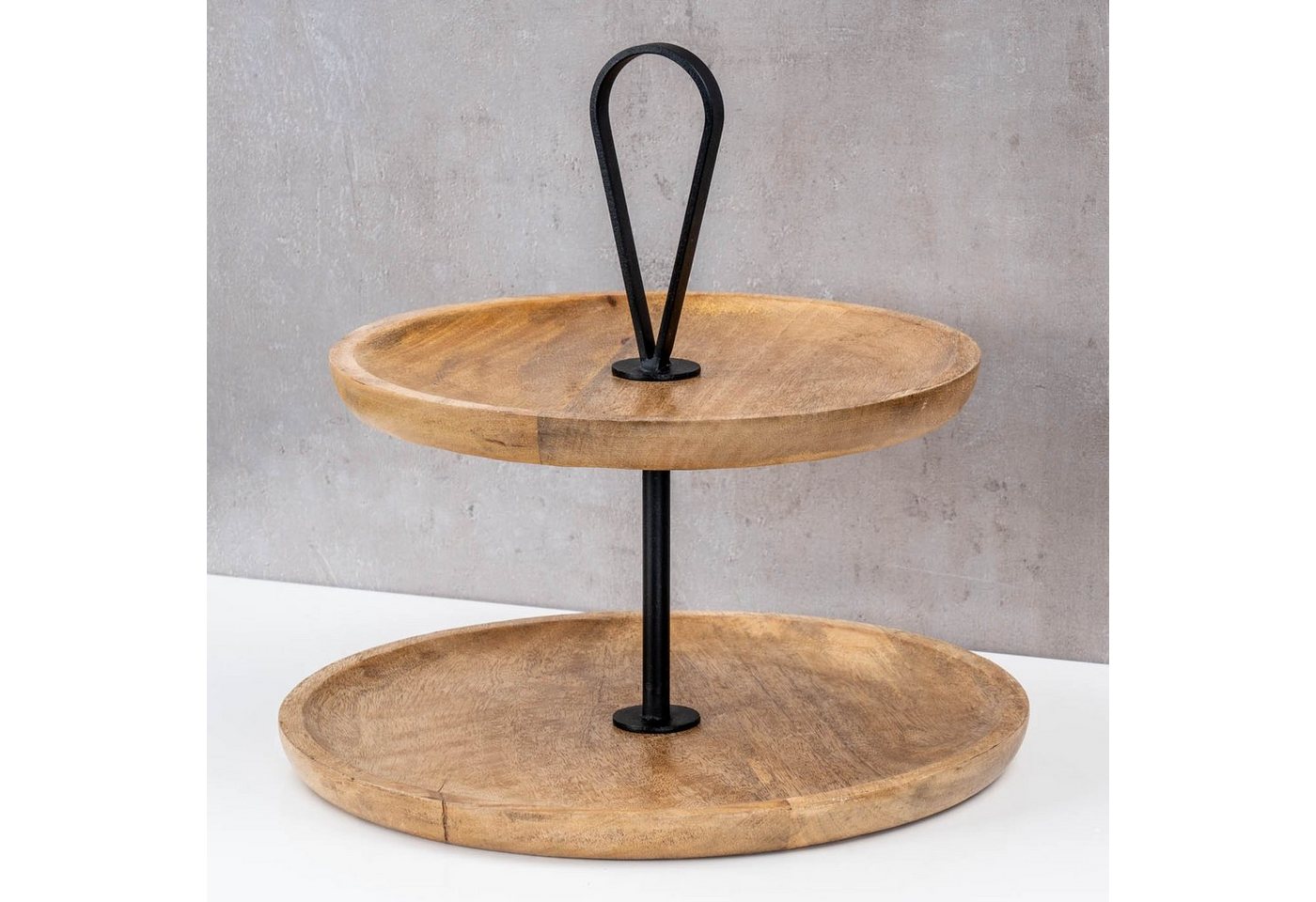 Levandeo® Dekoschale, Etagere 2 Etagen H35cm Mango Holz Schwarz Natur Servierplatte – Bild 2 von 5