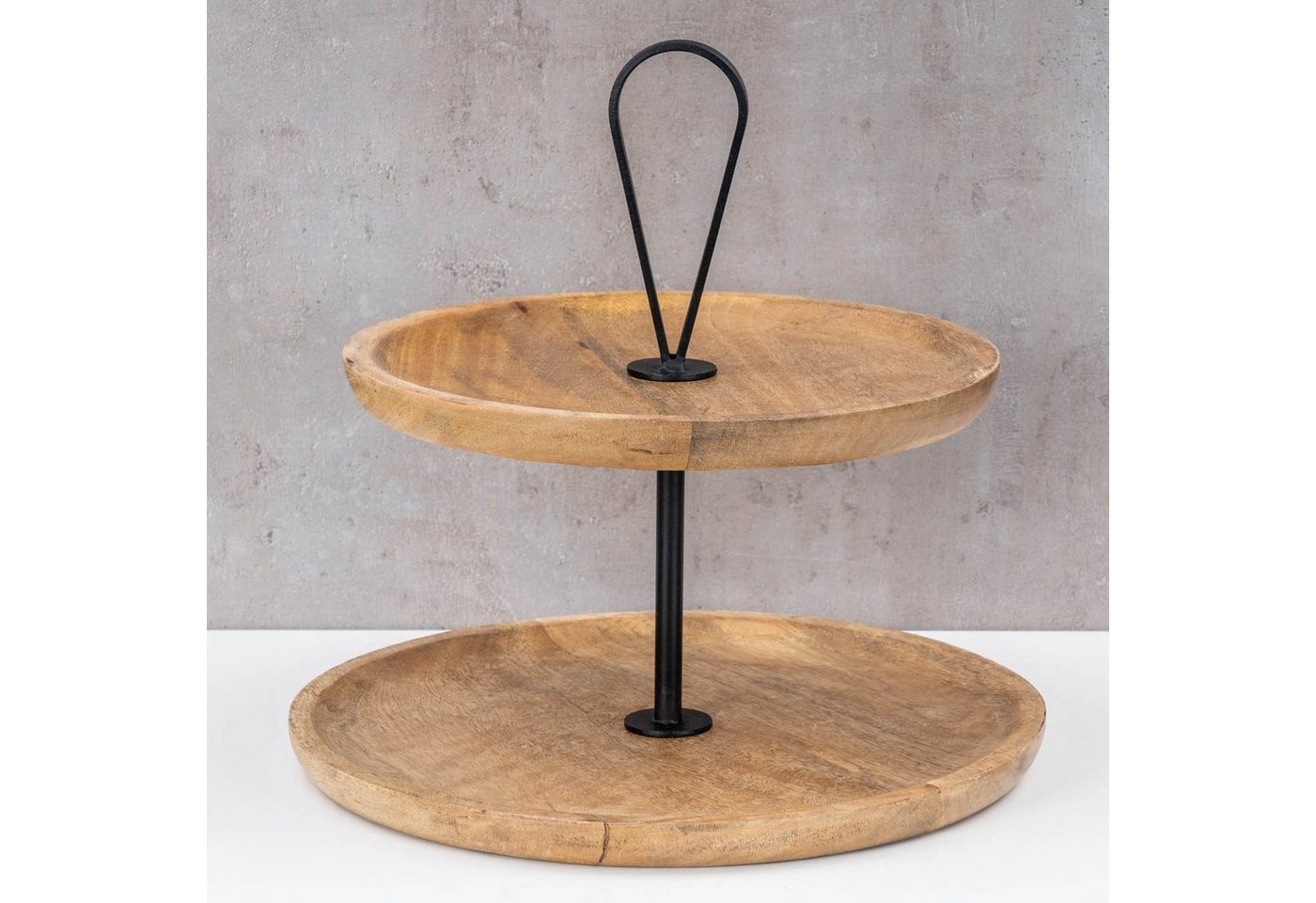 Levandeo® Dekoschale, Etagere 2 Etagen H35cm Mango Holz Schwarz Natur Servierplatte – Bild 3 von 5