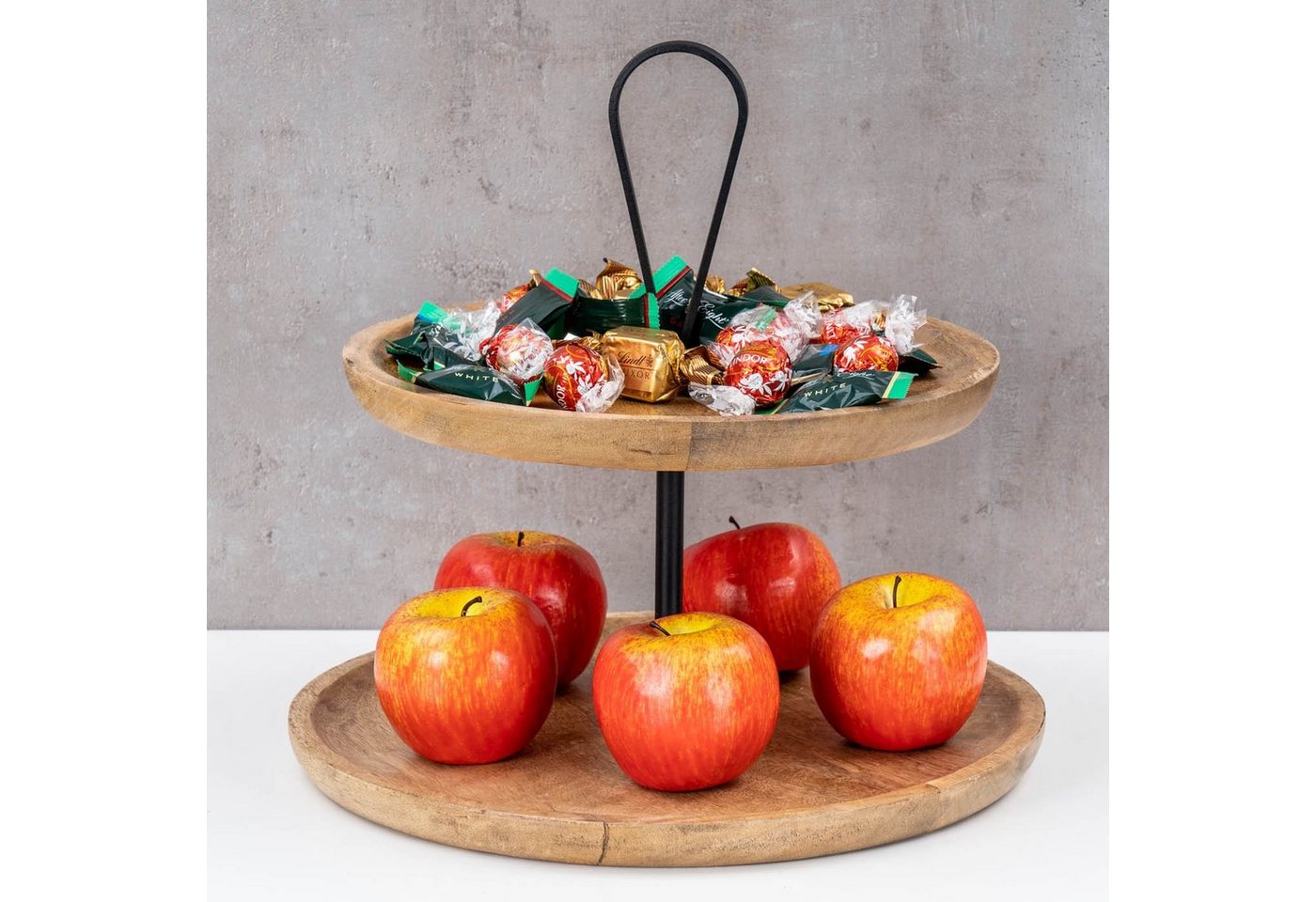 Levandeo® Dekoschale, Etagere 2 Etagen H35cm Mango Holz Schwarz Natur Servierplatte – Bild 4 von 5