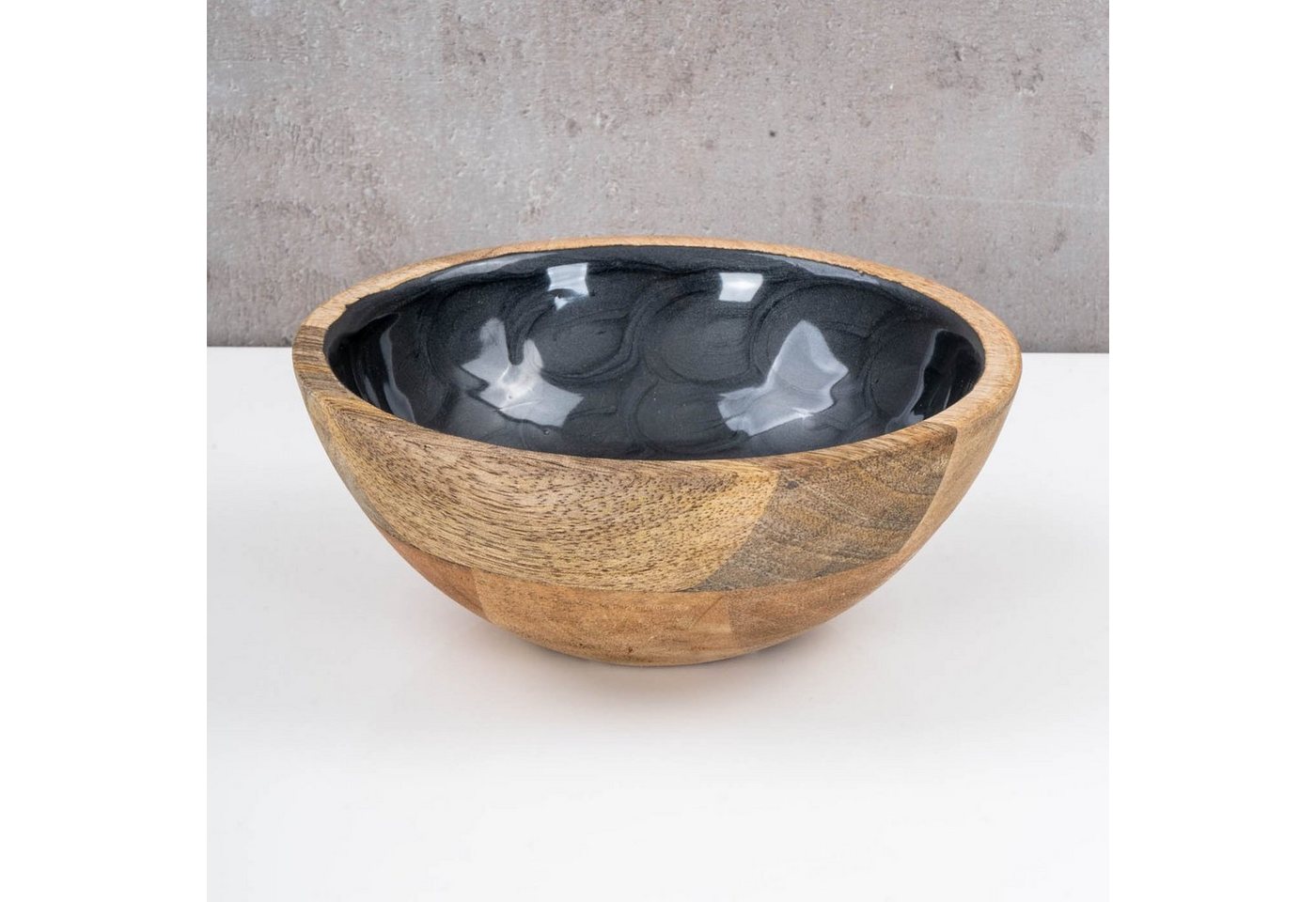 Levandeo® Dekoschale, Schüssel 15cm Mango Holz Grau Perlmutt Emaille Schale Bowl – Bild 2 von 5