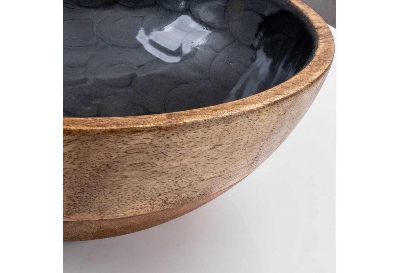 Levandeo® Dekoschale, Schüssel 15cm Mango Holz Grau Perlmutt Emaille Schale Bowl – Bild 5 von 5