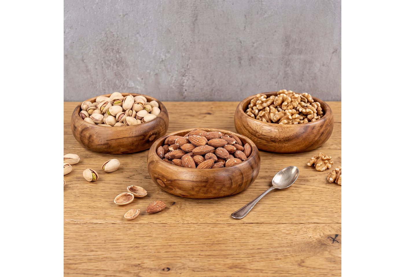 Levandeo® Dekoteller, 3er Set Snackschale Holz Akazie Ø10cm Design Dip Schale Obstschale – Bild 4 von 5