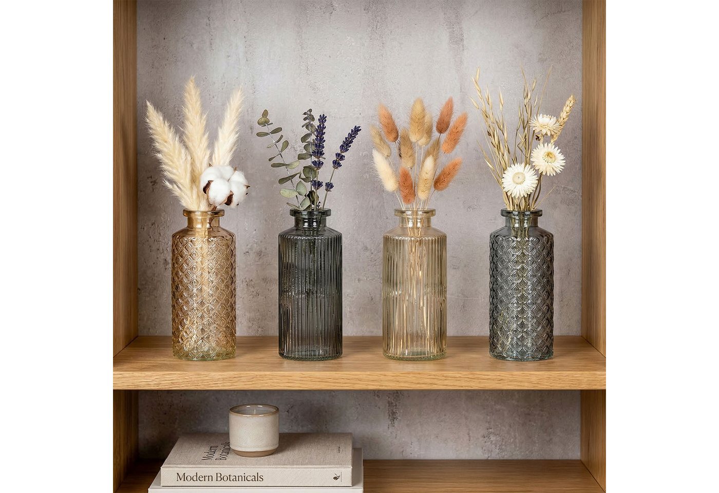 Levandeo® Dekovase, 4er Set Vase Braun Grau H14cm Glas Blumenvase Naturtöne Tischdeko – Bild 4 von 5