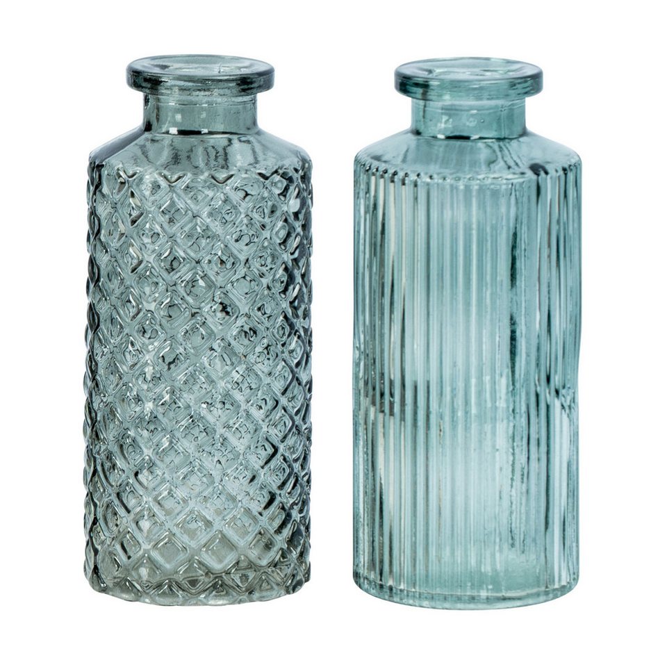 Levandeo® Dekovase, 2er Set Vase H14cm Grün Glas Blumenvase Tischdeko Frühling – Bild 2 von 5