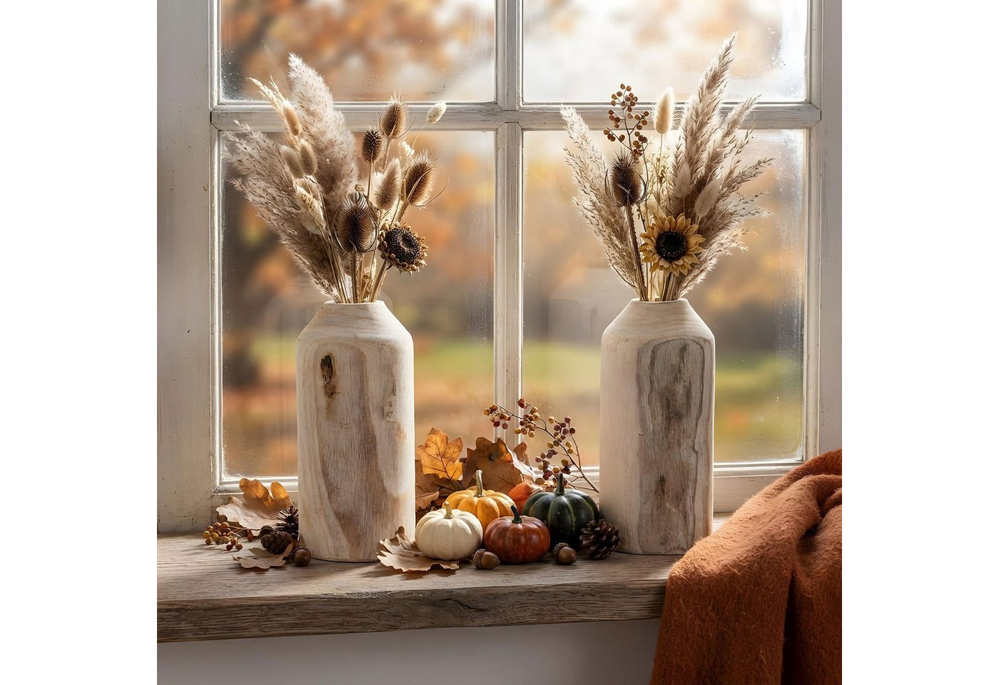Levandeo® Dekovase, 2er Set Vase aus Holz für Trockenblumen H20cm Natur Holzvase – Bild 3 von 5