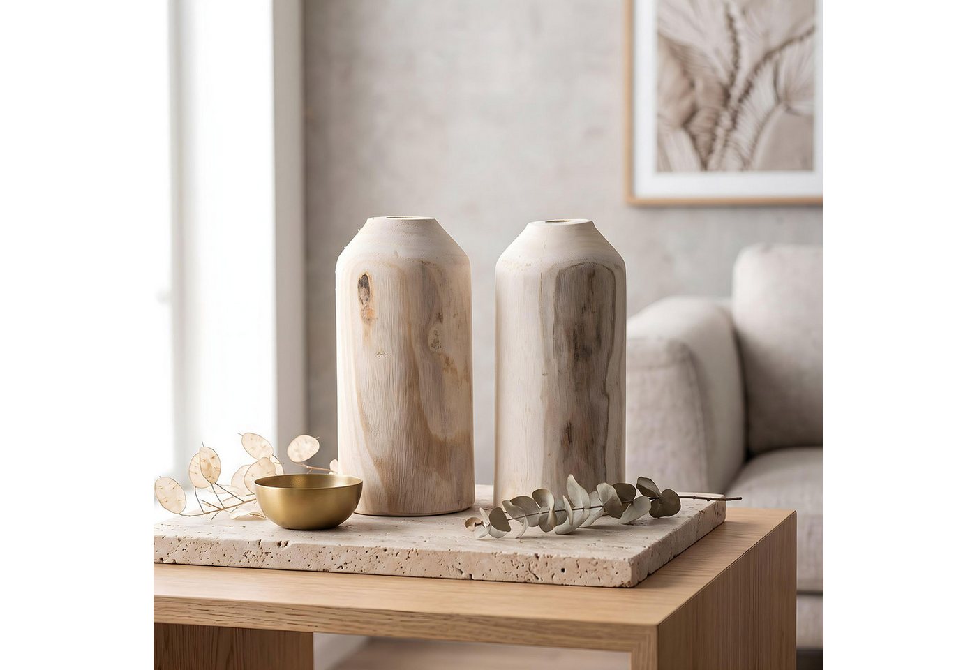 Levandeo® Dekovase, 2er Set Vase aus Holz für Trockenblumen H20cm Natur Holzvase – Bild 4 von 5