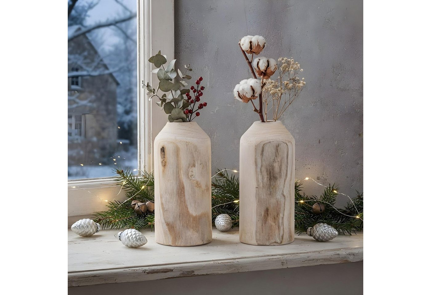 Levandeo® Dekovase, 2er Set Vase aus Holz für Trockenblumen H20cm Natur Holzvase – Bild 5 von 5